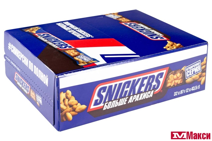 ШОКОЛАДНЫЙ БАТОНЧИК "SNICKERS" БОЛЬШЕ АРАХИСА 87Г (МАРС)
