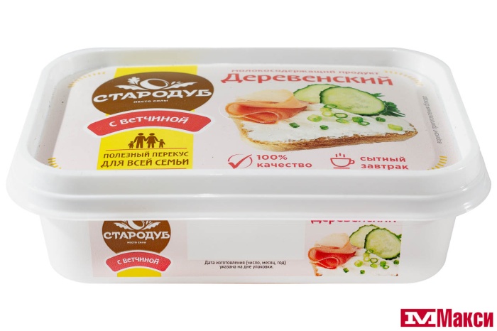 ПРОДУКТ МОЛОКОСОДЕРЖАЩИЙ "ДЕРЕВЕНСКИЙ" СО ВКУСОМ ВЕТЧИНЫ 50% 180Г ПЛАСТИК (СТАРОДУБ)