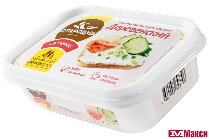 ПРОДУКТ МОЛОКОСОДЕРЖАЩИЙ "ДЕРЕВЕНСКИЙ" СО ВКУСОМ ВЕТЧИНЫ 50% 180Г ПЛАСТИК (СТАРОДУБ)