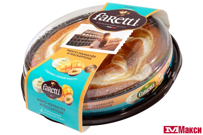 ПИРОГ "FARETTI PERFETTO" МАНГО-МАРАКУЙЯ И МАСКАРПОНЕ 400Г (РУССКИЙ БИСКВИТ)