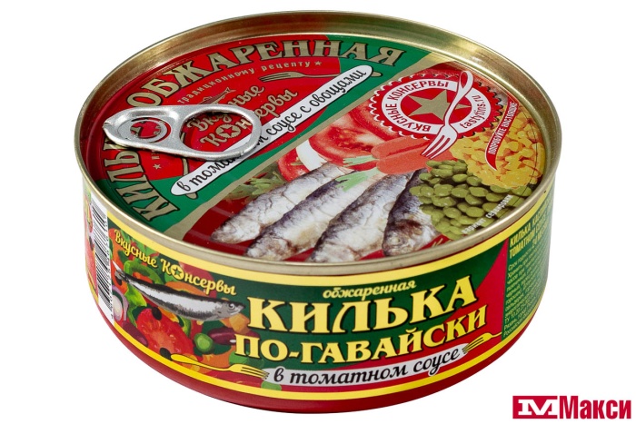 КИЛЬКА ПО-ГАВАЙСКИ ОБЖАРЕННАЯ В ТОМАТНОМ СОУСЕ 240Г Ж/Б КЛЮЧ (ВКУСНЫЕ КОНСЕРВЫ) 