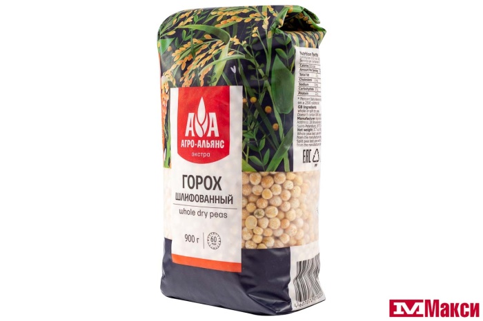 КРУПА ГОРОХ ЭЛИТНЫЙ 900Г ПАКЕТ (АГРОАЛЬЯНС)
