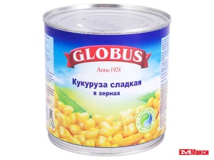 КУКУРУЗА СЛАДКАЯ КОНСЕРВИРОВАННАЯ "ГЛОБУС" 340Г Ж/Б