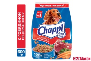 КОРМ ДЛЯ СОБАК СУХОЙ "ЧАППИ" В АССОРТИМЕНТЕ 600Г ПАКЕТ(с говядиной)