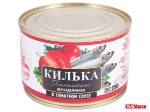 КИЛЬКА В ТОМАТНОМ СОУСЕ "ЗА РОДИНУ" 240Г Ж/Б