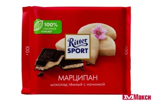 ШОКОЛАД "РИТТЕР СПОРТ" ТЕМНЫЙ С БЛАГОРОДНЫМ МАРЦИПАНОМ 100Г