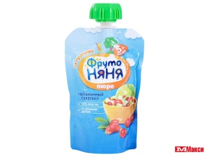 ПЮРЕ "ФРУТОНЯНЯ" ФРУКТОВОЕ В АССОРТИМЕНТЕ 90ГР ПАКЕТ (ПРОГРЕСС) (ДЕТСКОЕ ПИТАНИЕ)("витаминный салатик" яблоко,шиповник,клюква)