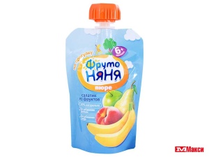 ПЮРЕ "ФРУТОНЯНЯ" ФРУКТОВОЕ В АССОРТИМЕНТЕ 90ГР ПАКЕТ (ПРОГРЕСС) (ДЕТСКОЕ ПИТАНИЕ)(фруктовый салатик 4 фрукта)