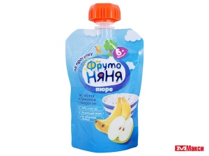 ПЮРЕ "ФРУТОНЯНЯ" С ТВОРОГОМ 90Г ПАКЕТ (ПРОГРЕСС) (БЗМЖ)(яблоко,банан,творог)