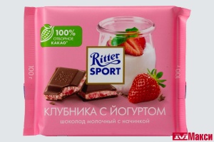 ШОКОЛАД "РИТТЕР СПОРТ" МОЛОЧНЫЙ С КЛУБНИКОЙ В НЕЖНОМ ЙОГУРТЕ 100Г