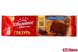 ПЕЧЕНЬЕ САХАРНОЕ С ГЛАЗУРЬЮ "ЮБИЛЕЙНОЕ" 116Г (МОН' ДЭЛИС РУСЬ)(молочное в глазури)