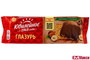 ПЕЧЕНЬЕ САХАРНОЕ С ГЛАЗУРЬЮ "ЮБИЛЕЙНОЕ" 116Г (МОН' ДЭЛИС РУСЬ)(ореховое)