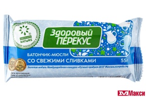 БАТОНЧИК-МЮСЛИ "ЗДОРОВЫЙ ПЕРЕКУС" 55Г (ABSOLUTE NATURE)(со сливками)