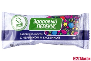 БАТОНЧИК-МЮСЛИ "ЗДОРОВЫЙ ПЕРЕКУС" 55Г (ABSOLUTE NATURE)(с черникой и ежевикой)