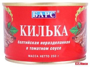 КИЛЬКА В ТОМАТНОМ СОУСЕ "БАРС" 250Г Ж/Б С КЛЮЧОМ (ПРОДМОСТ)