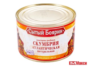 СКУМБРИЯ ДАЛЬНЕВОСТОЧНАЯ НАТУРАЛЬНАЯ С ДОБАВЛЕНИЕМ МАСЛА "СЫТЫЙ БОЯРИН" 240Г Ж/Б