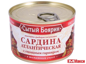 САРДИНА С ОВОЩНЫМ ГАРНИРОМ В ТОМАТНОМ СОУСЕ "СЫТЫЙ БОЯРИН" 240Г Ж/Б С КЛЮЧОМ