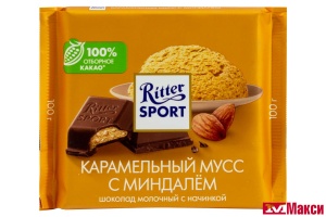 ШОКОЛАД "РИТТЕР СПОРТ" МОЛОЧНЫЙ КАРАМЕЛЬНЫЙ МУСС 100Г
