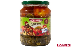 АССОРТИ ОВОЩНОЕ "СЫТЫЙ БОЯРИН" ОГУРЦЫ И ТОМАТЫ 680Г СТ/Б