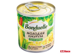 КУКУРУЗА СЛАДКАЯ КОНСЕРВИРОВАННАЯ "БОНДЮЭЛЬ" МОЛОДАЯ 212МЛ Ж/Б С КЛЮЧОМ