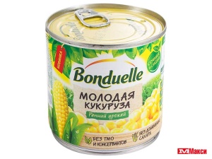 КУКУРУЗА СЛАДКАЯ КОНСЕРВИРОВАННАЯ "БОНДЮЭЛЬ" МОЛОДАЯ 425МЛ Ж/Б С КЛЮЧОМ