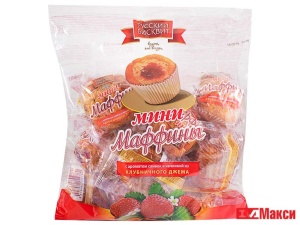 ИЗДЕЛИЕ СДОБНОЕ "МИНИ-МАФФИНЫ" В АССОРТИМЕНТЕ 465Г (РУССКИЙ БИСКВИТ)(клубника со сливками)