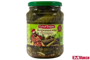 ОГУРЦЫ-КОРНИШОНЫ МАРИНОВАННЫЕ "СЫТЫЙ БОЯРИН" 680Г СТ/Б