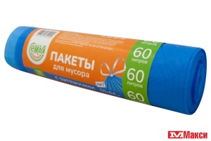 ПАКЕТЫ ДЛЯ МУСОРА "СЕМЬЯ ДОВОЛЬНА" С ЗАТЯЖКАМИ СИНИЕ 60 ЛИТРОВ 10 ШТУК