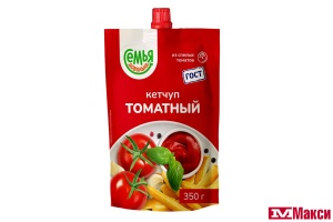КЕТЧУП "СЕМЬЯ ДОВОЛЬНА" ТОМАТНЫЙ" 350Г ПАКЕТ