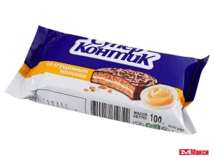 ПЕЧЕНЬЕ-СЭНДВИЧ С ГЛАЗУРЬЮ "СУПЕР-КОНТИК" В АССОРТИМЕНТЕ 100Г(со сгущенным молоком)