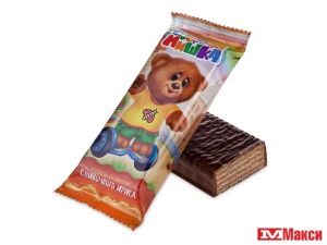 ШОКОЛАДНЫЕ ВАФЕЛЬНЫЕ КОНФЕТЫ "ОЗОРНОЙ МИШКА" СО ВКУСОМ СЛИВОЧНОГО ИРИСА (СОРМОВСКАЯ КФ)