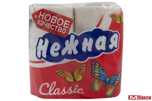 БУМАГА ТУАЛЕТНАЯ "НЕЖНАЯ" КЛАССИК 4ШТ