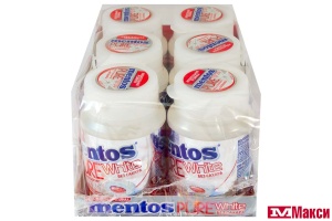 Ж/РЕЗИНКА "MENTOS" ПЬЮР ВАЙТ 54Г (VAN MELLE)(клубника)