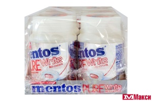 Ж/РЕЗИНКА "MENTOS" ПЬЮР ВАЙТ 54Г (VAN MELLE)(клубника)