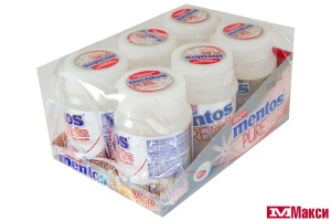 Ж/РЕЗИНКА "MENTOS" ПЬЮР ВАЙТ 54Г (VAN MELLE)(клубника)