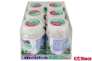 Ж/РЕЗИНКА "MENTOS" ПЬЮР ВАЙТ 54Г (VAN MELLE)(нежная мята)