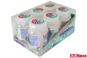 Ж/РЕЗИНКА "MENTOS" ПЬЮР ВАЙТ 54Г (VAN MELLE)(нежная мята)