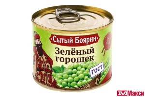 ГОРОШЕК ЗЕЛЕНЫЙ КОНСЕРВИРОВАННЫЙ "СЫТЫЙ БОЯРИН" 200Г Ж/Б С КЛЮЧОМ