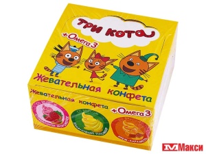 ЖЕВАТЕЛЬНАЯ КОНФЕТА "ТРИ КОТА" С ОМЕГА-3 11Г (ЭВРИКА)