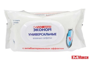 САЛФЕТКИ ВЛАЖНЫЕ "ЭКОНОМ SMART" АНТИБАКТЕРИАЛЬНЫЕ 120ШТ С КЛАПАНОМ