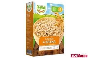 ХЛОПЬЯ "СЕМЬЯ ДОВОЛЬНА"4 ЗЛАКА БЫСТРОГО ПРИГОТОВЛЕНИЯ 400Г