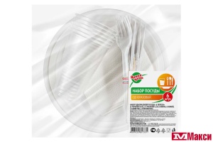 НАБОР ПОСУДЫ ОДНОРАЗОВОЙ "ЯРКАЯ ЦЕНА" 6 ПЕРСОН БЕЛЫЙ