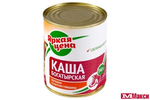 КАША "БОГАТЫРСКАЯ" ПЕРЛОВАЯ С ГОВЯДИНОЙ 340Г Ж/Б (ЯРКАЯ ЦЕНА)