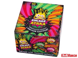 ЖЕВАТЕЛЬНАЯ КОНФЕТА "КИСЛАЯ АТАКА" С КИСЛЫМ ЦЕНТРОМ 4Г (ЭВРИКА)
