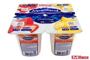 ЙОГУРТНЫЙ ПРОДУКТ "АЛЬПЕНЛЭНД" СЛИВОЧНЫЙ 7,5% 95Г (ЭРМАНН) (БЗМЖ)(клубника-ананас)