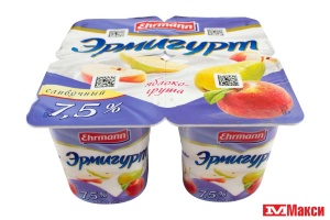 ЙОГУРТНЫЙ ПРОДУКТ "ЭРМИГУРТ" ЭКСТРА СЛИВОЧНЫЙ 7,5% 100Г (ЭРМАНН) (БЗМЖ)(с яблоком и грушей)