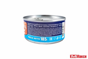 ТУНЕЦ "ВКУСНЫЕ КОНСЕРВЫ" ФИЛЕ НАТУРАЛЬНЫЙ 185Г Ж/Б