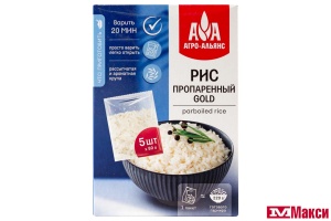 КРУПА РИС ПРОПАРЕННЫЙ GOLD 5Х80Г ВАРОЧНЫЕ ПАКЕТЫ (АГРОАЛЬЯНС)