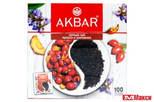ЧАЙ ЧЕРНЫЙ "АКБАР" ЯБЛОКО И ШИПОВНИК 100 ПАКЕТИКОВ (AKBAR)
