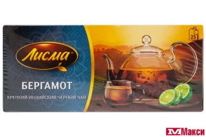 ЧАЙ "ЛИСМА" БЕРГАМОТ ЧЕРНЫЙ КРЕПКИЙ 25 ПАКЕТИКОВ (МАЙ)